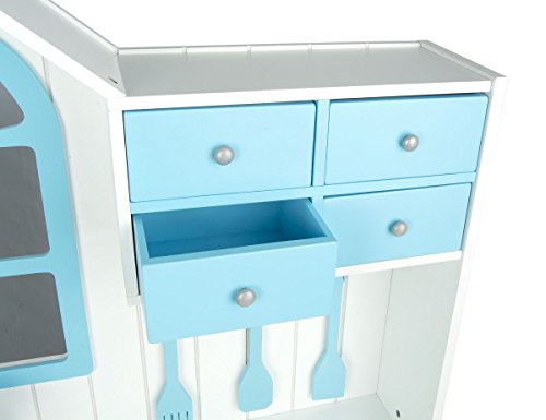 Leomark Cocina Madera Infantil de Juguete con ventana - Exclusive Royal Azul - Accesorios, Para Niños, Juego de Imitación, Dim: 106 x 32 x 109 (altura) cm