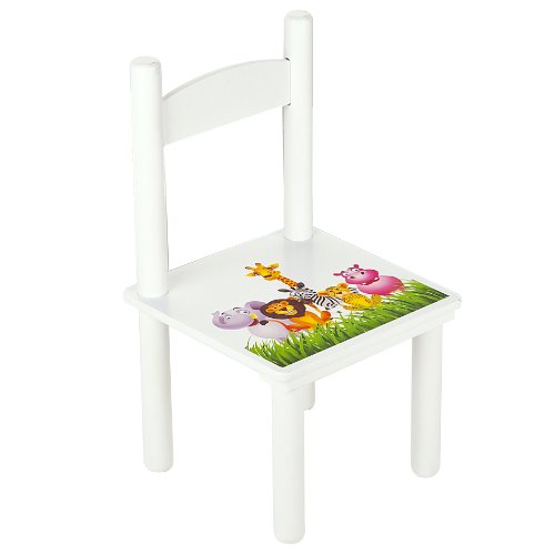 Leomark Conjunto Infantil de Mesa y 2 Sillas Madera, Juego de Blanco Muebles Infantiles para Niños, Estable, Diversión y Aprendizaje, Fácil Montaje, Motivo: Diseño de Animales, Altura: 42 cm