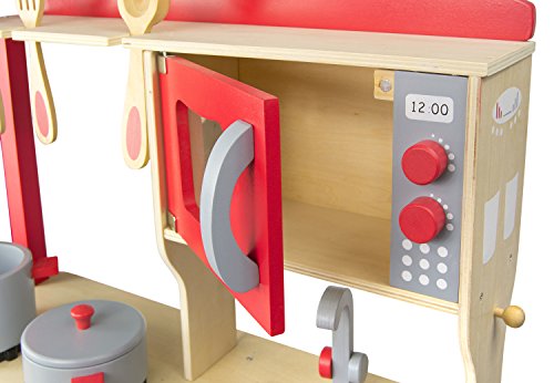 Leomark Grand Chef Cocina Madera Infantil De Juguete - color Rojo - Accesorios, Para Niños, Buena Diversión, Alta Calidad Dim: 60x30x79 (altura) cm