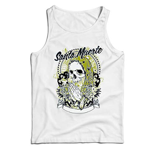 lepni.me Camisetas de Tirantes para Hombre Nuestra Señora de la Santa Muerte - personificación Mexicana de la Muerte (Large Blanco Multicolor)