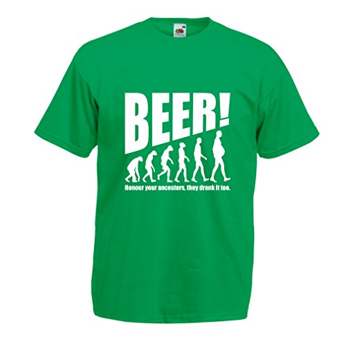 lepni.me Camisetas Hombre The Beervolution - Ideas Divertidas únicas sarcásticas del Regalo para los Amantes de la Cerveza, evolución de consumición (XX-Large Verde Blanco)