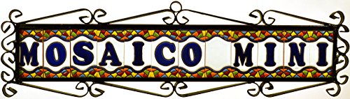 Letreros con numeros y letras en azulejo de ceramica, pintados a mano en técnica cuerda seca para nombres y direcciones. Texto personalizable. Diseño MOSAICO MINI 7,3 cm x 3,5 cm. (LETRA "A")