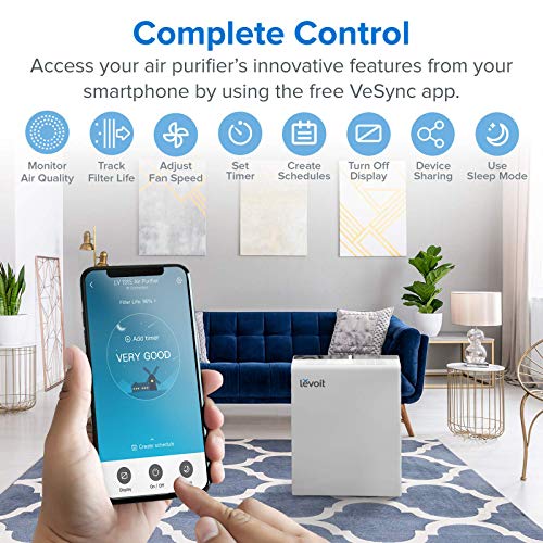 Levoit Purificador de Aire WiFi Inteligente con Filtro HEPA, Hasta 55 m², Temporizador, Monitor de Calidad del Aire, Modo Automático, Capturar Alergias, Tabaco, Olor, Caspas de Mascotas, LV-PUR131S