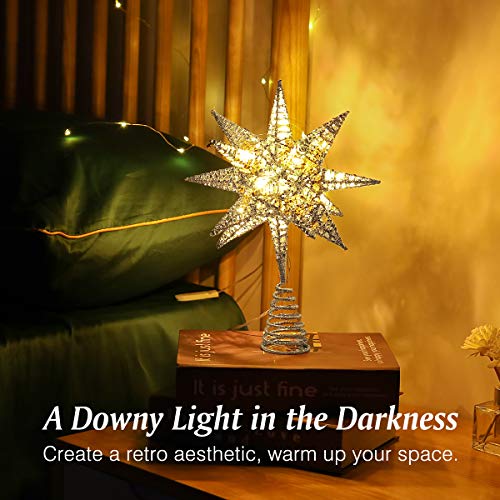 Lewondr Lámpara de Estrella de la Copa del Árbol Decorativa 3D, Luces Led Funciona con Pilas Tradicional Morava, Ideal para Fiesta, Boda, Decoración del Hogar, Disposición Romántica - Oro Champagne