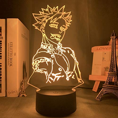 LHOME Acrílico luz de la Noche - Manga los Siete pecados Capitales Gadget for Inicio Decorativo de la Sala Luz Meliodas Figura niños y Regalo lámpara de Mesa