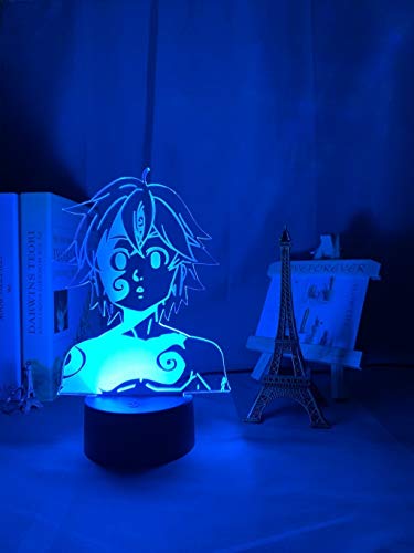 LHOME Acrílico luz de la Noche - Manga los Siete pecados Capitales Gadget for Inicio Decorativo de la Sala Luz Meliodas Figura niños y Regalo lámpara de Mesa