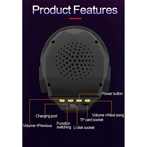 Liapianyun Altavoz Portátil Bluetooth, Altavoz De Graves Cráneo TWS Conexión De La Lámpara De Respiración Tarjeta De Sonido Estéreo De FM Jugador De Música Audio TF De La Ayuda,Negro