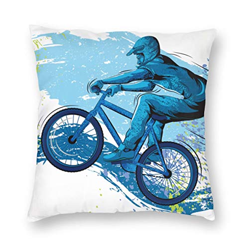 LiBei Funda de Cojín,BMX of Sportsman Cycling Extreme Bike Freestyle Triathlon Bicycle Cycle Speed Funda de Almohada Cuadrado para Sofá Cama Decoración para Hogar 50x50cm