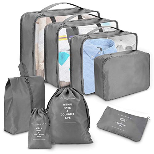 Libershine Organizadores de Viaje para Maletas, 8 Set de Organizador de Equipaje, Impermeable Organizador de Maleta Bolsa para Ropa Sucia de Viaje,Cubos de Embalaje para Viaje