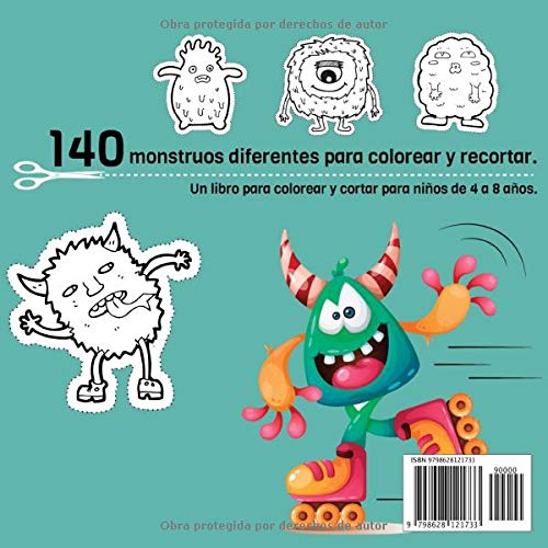 libro de colorear y recortar para niños MONSTRUOS: 140 Dibujos de Monstruos para Colorear y cortar - para niños de 4 a 8 Años