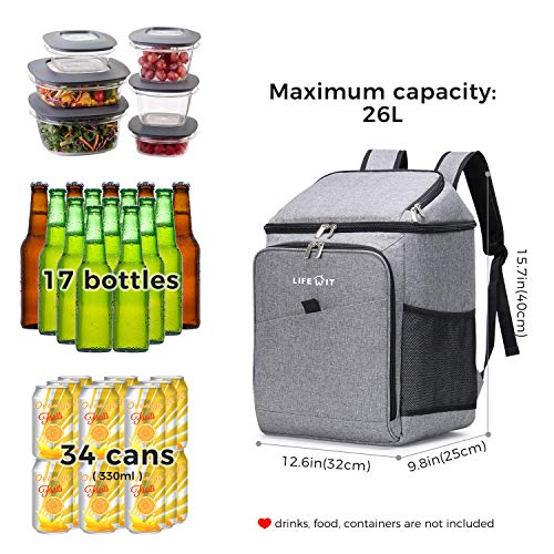 Lifewit Mochila Nevera Flexible Bolsa de Compra Reutilizable Grande Bolsa Térmica Porta Alimentos de Aislamiento Bolsa de Enfriamiento Portatil para Playa,Picnics,Camping, Gris