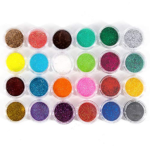 LifreerJuego de purpurina fina de 24 colores, multiusos, manualidades, suministros corporales, purpurina, polvo de purpurina cosmética para manualidades, fabricación de tarjetas, reserva de chatarra