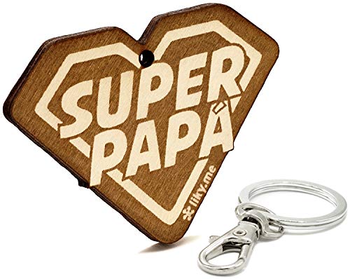 LIKY® Super Papá - Llavero Original de Madera Grabado Regalo para día del Padre cumpleaños pasatiempo joyería Colgante Bolso Mochila