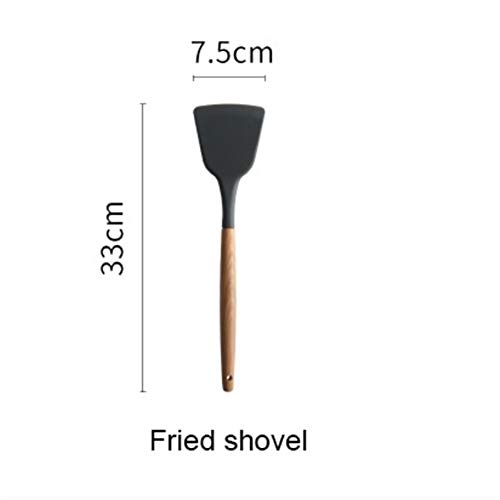 Limpieza Herramientas de Cocina de Silicona de Cocina Conjuntos de Sopa Cuchara espátula Antiadherente Pala con Mango de Madera de diseño Especial Resistente al Calor fácil (Color : Fried Shovel)