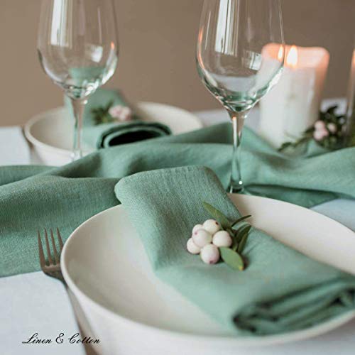 Linen & Cotton Set de 4 Servilletas de Tela Hygge - 100% Lino, Verde Menta (32 x 32 cm) Cuadradas Lavable para Hogar Cocina Comedor Cena Mesa de Centro Cumpleaños Boda Navidad Eventos