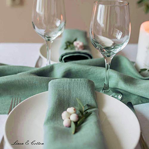 Linen & Cotton Set de 4 Servilletas de Tela Hygge - 100% Lino, Verde Menta (32 x 32 cm) Cuadradas Lavable para Hogar Cocina Comedor Cena Mesa de Centro Cumpleaños Boda Navidad Eventos