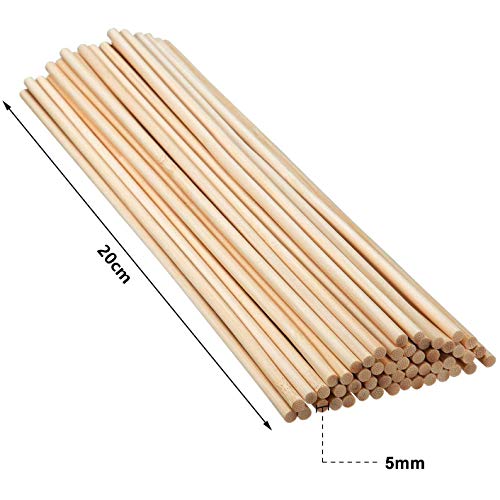 LINGLAN Madera Palos Redondos para Manualidades, 50 unidades (20cm/6mm)