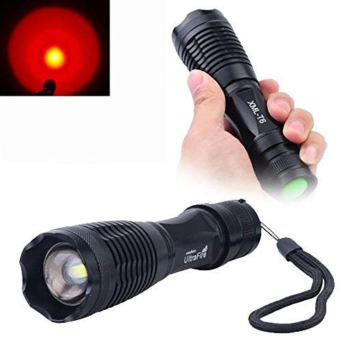 Linterna LED Caza Antorcha, Luz Roja Monomodo 300 Lúmenes 300 Yardas, Linterna con Zoom para Caza, Visión Nocturna Aviación (la Batería no está Incluida)