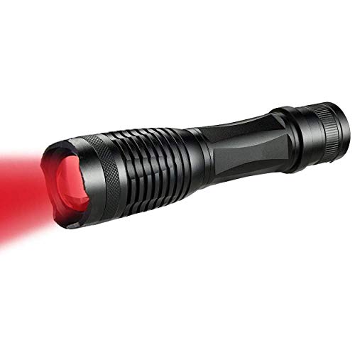 Linterna LED Caza Antorcha, Luz Roja Monomodo 300 Lúmenes 300 Yardas, Linterna con Zoom para Caza, Visión Nocturna Aviación (la Batería no está Incluida)