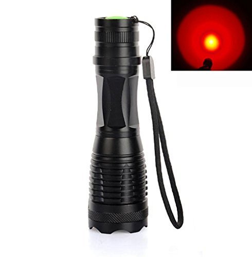 Linterna LED Caza Antorcha, Luz Roja Monomodo 300 Lúmenes 300 Yardas, Linterna con Zoom para Caza, Visión Nocturna Aviación (la Batería no está Incluida)