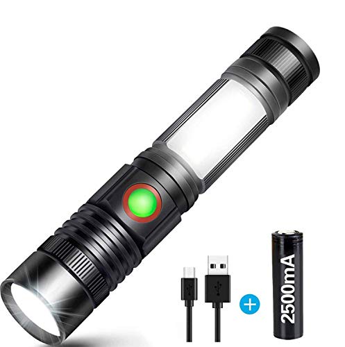 Linterna LED Recargable Alta Potencia Militar COB Ajustable Portátil Linterna para Reparación del Coche, y Emergencia, Ciclismo, Camping, Montañismo (Con USB 18650 Batería & Base Magnético)