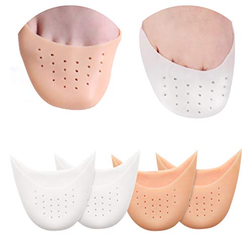 LIOOBO 2 Pares de Almohadillas Protectoras de Puntera de Gel de Sílice Duraderas y Cómodas Almohadillas Protectoras de Punta de Ballet de Punta Suave con Agujeros (Color de Piel y Blanco)