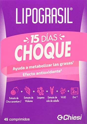 Lipograsil 15 Días Choque | Control de Peso | Metabolizador de Grasas | Tratamiento Intensivo | Enriquecido con Vitamina B3 y Zinc | Ingredientes Naturales | Efecto Antioxidante | 45 Comprimidos