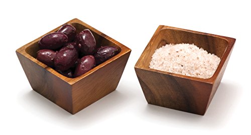 Lipper International Acacia Wood Square Salt Pinch or Serving Bowls, 3" x 3" x 2-1/2", Set of 2