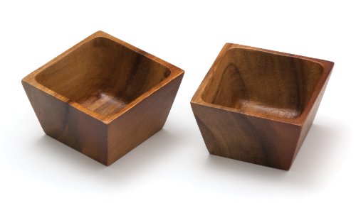 Lipper International Acacia Wood Square Salt Pinch or Serving Bowls, 3" x 3" x 2-1/2", Set of 2