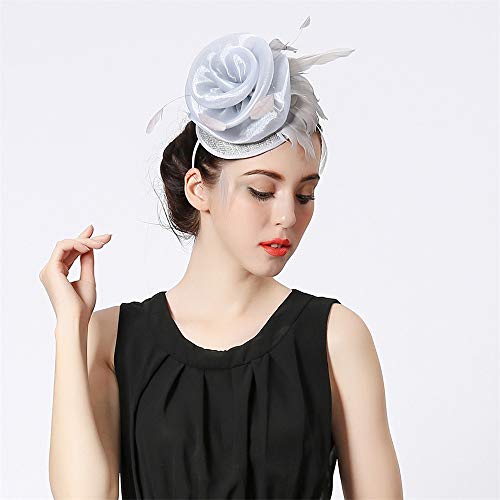 Lisansang Diadema de Flores para Mujeres Invierno Nuevo Lino Sombrero Superior Elegante Flor Diadema Tocado Boda Pinza de Pelo Flamenco Bailarina Flor de Corona para Mujeres, Corona de Bodas para