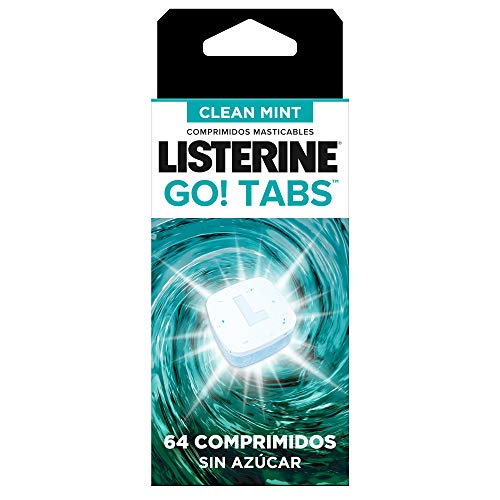 Listerine, Go. Tabs, 64 Comprimidos Masticables Sin Azúcar, Siente Tu Boca Limpia y Fresca