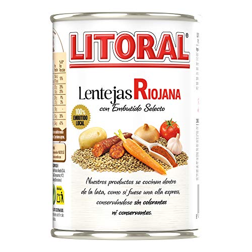 LITORAL Lentejas Riojana - Plato Preparado de Lentejas Riojana Sin Gluten - 430g