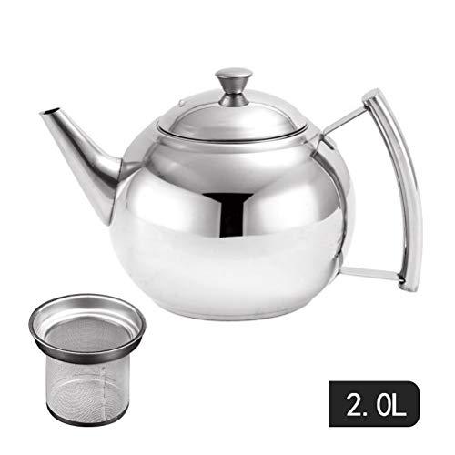 Liu Yu·casa creativa Más Gruesa de Acero Inoxidable 304 de Agua Kettle Hotel Tetera con Filtro Cafetera Hotel Restaurante Fogón Caldera de té (Color : Silver, Size : 2.0L)