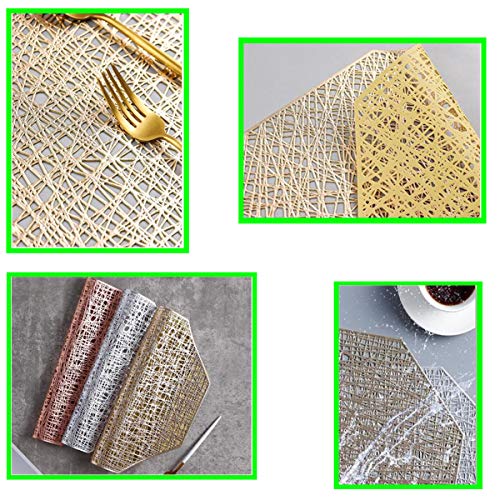 Liuer Manteles Individuales 4PCS Mantel Individual Lavables Salvamanteles Individuales Resistentes para la Mesa de Comedor de Cocina(Plata+Dorada)