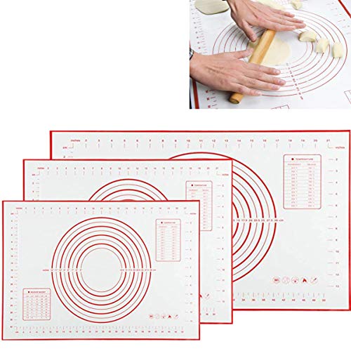 Liuer Tapete de Silicona, 3PCS para Hornear con Medidas Esterilla de Silicona Antiadherente Apta Utensilios de Cocina para el Lavavajillas para Hacer Fondant Pizza Masa Pasteles Dough Tarta