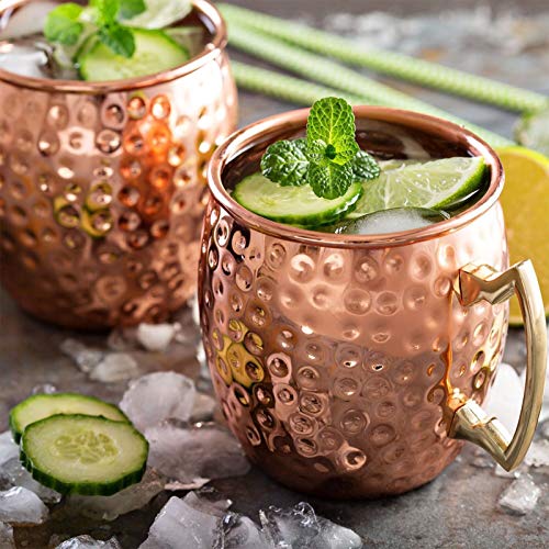 LIVEHITOP 2 Pieza Moscow Mule Taza de Cobre con Costers, Mula de Moscú Copas de cóctel para Fiesta, Bar, Casa, Hotel (Pack of 2)