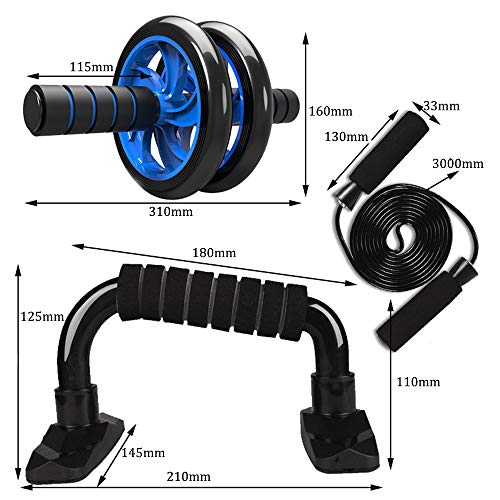 Lixada Rueda Abdominal Kit 4/5 en 1 con Push-UP Bar Cuerda para Saltar Esterilla de Rodilla para Fuerza Muscular Fitness Ejercicio en Casa