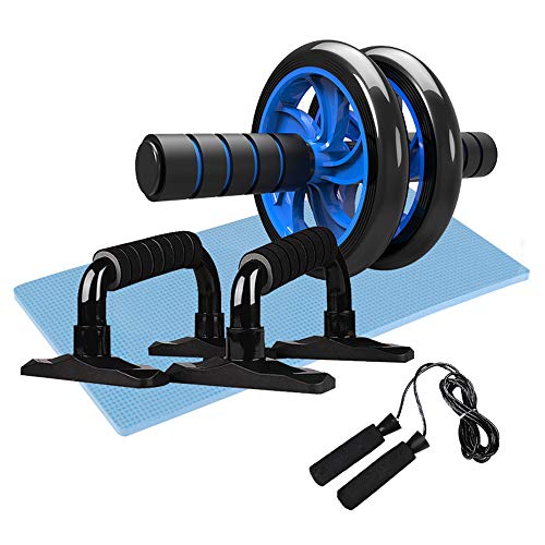 Lixada Rueda Abdominal Kit 4/5 en 1 con Push-UP Bar Cuerda para Saltar Esterilla de Rodilla para Fuerza Muscular Fitness Ejercicio en Casa