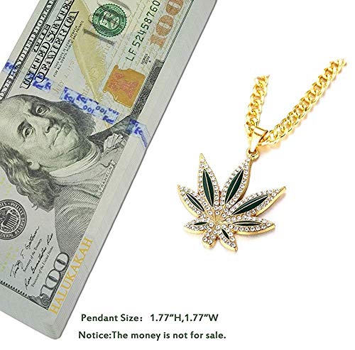 LJ Molde, estilo simple Hombres 'S 18K Real plateado Marihuana Weed Colgante Conjunto de diamantes artificiales Collar con cadena cubana gratis 30'