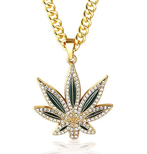 LJ Molde, estilo simple Hombres 'S 18K Real plateado Marihuana Weed Colgante Conjunto de diamantes artificiales Collar con cadena cubana gratis 30'