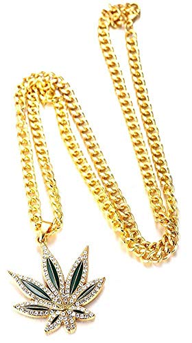 LJ Molde, estilo simple Hombres 'S 18K Real plateado Marihuana Weed Colgante Conjunto de diamantes artificiales Collar con cadena cubana gratis 30'