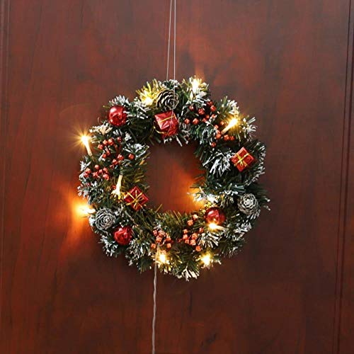 LLAAIT Christmas Xmas Home Decorative Wreath LED Door Hanging Garland Wall Door Garland with String Light Christmas Home Decoration,B 25CM,Spain