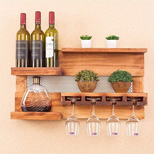 LMCLJJ Estante Moderno montado en la Pared del Vino con el Tenedor de Cristal Estante Flotante Horizontal de Madera rústico Estantes de Almacenamiento de Stemware de la Barra de Metal