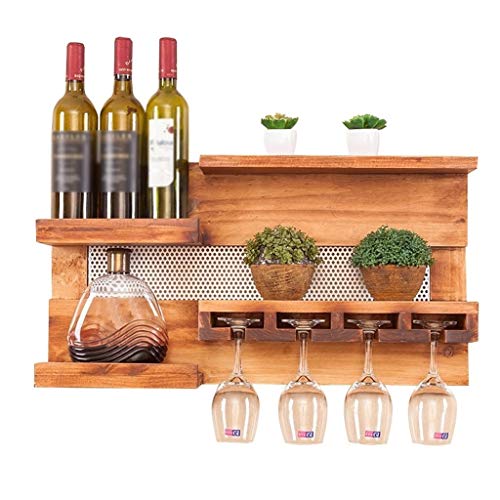 LMCLJJ Estante Moderno montado en la Pared del Vino con el Tenedor de Cristal Estante Flotante Horizontal de Madera rústico Estantes de Almacenamiento de Stemware de la Barra de Metal