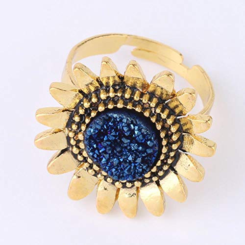 LMKAZQ Anillo de Piedras Preciosas Naturales Aleación de Oro Femenina Flor de Girasol Anillo de tamaño Ajustable Joyería de Boda, Almidón de raíz de Loto