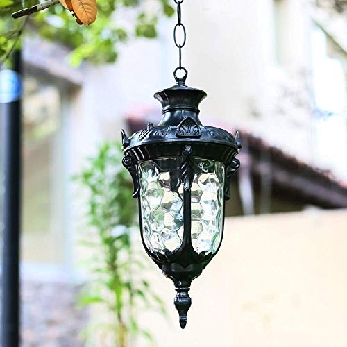 LNDDP Impermeable Aluminio Metal Colgante luz al Aire Libre Pérgola Jardín Techo Lámpara Colgante Linterna Vidrio E27 Decoración Villa Patio Pabellón Porche Lámpara iluminación