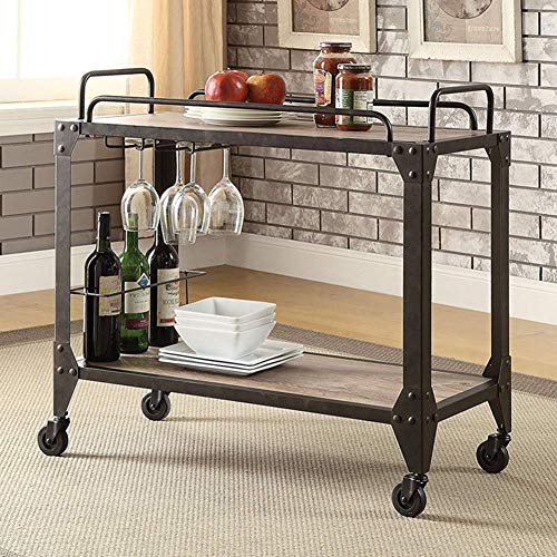 LNDDP Industrial Retro 2 Niveles Estante para Vino Estante Cocina Carro Servicio, Catering Comidas Hotel Utility Hotel Coche con Rueda, Madera Metal (Tamaño: 60 × 35 × 75cm)