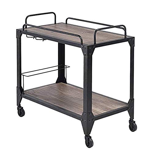 LNDDP Industrial Retro 2 Niveles Estante para Vino Estante Cocina Carro Servicio, Catering Comidas Hotel Utility Hotel Coche con Rueda, Madera Metal (Tamaño: 60 × 35 × 75cm)