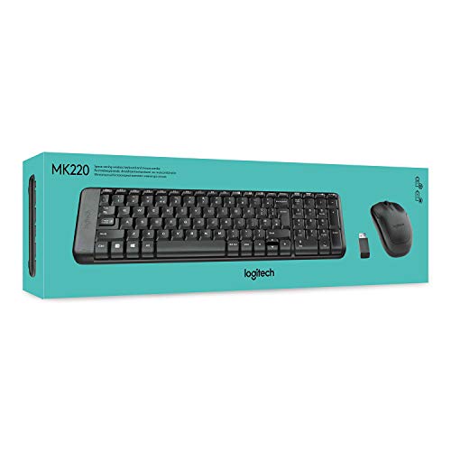 Logitech MK220 Combo Teclado y Ratón Inalámbrico para Windows, 2,4 GHz con Receptor USB Unifying, Ratón Inalámbrico, Batería de 24 Meses, PC/Portátil, Disposición QWERTY, Negro