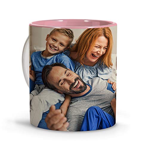 LolaPix Taza Desayuno Personalizada con Foto. Regalos Personalizados con Foto. Taza Personalizada de Cerámica. Taza con Color Interior Asa Rosa